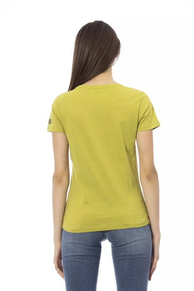 Trussardi Action Chic Green Tee with Artistic Front Print