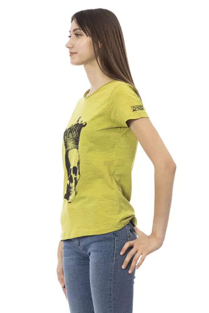 Trussardi Action Chic Green Short Sleeve Tee with Unique Front Print