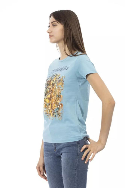 Trussardi Action Chic Light Blue Short Sleeve Tee with Print