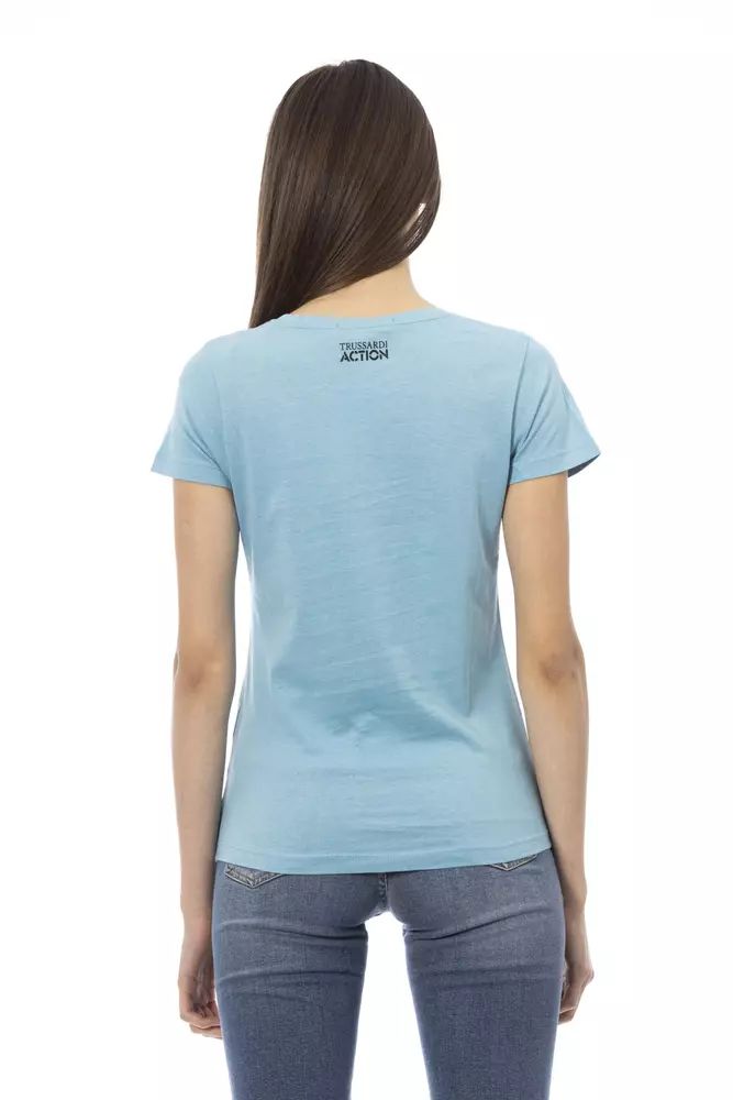 Trussardi Action Chic Light Blue Short Sleeve Tee with Print