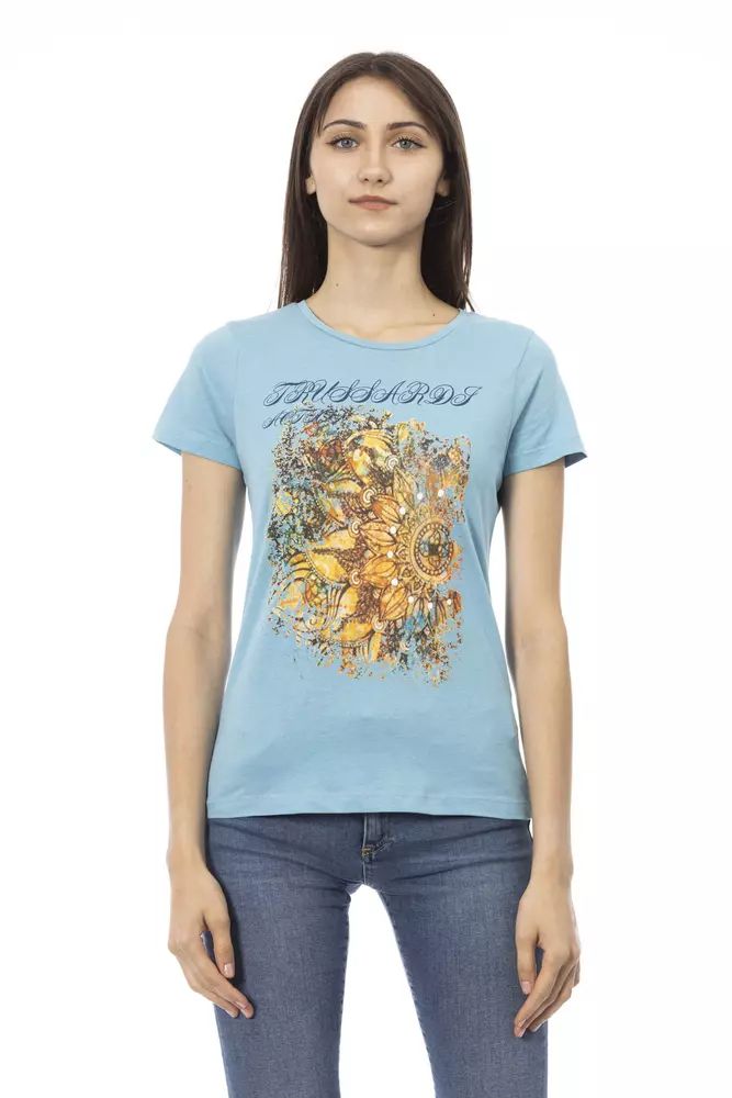 Trussardi Action Chic Light Blue Short Sleeve Tee with Print