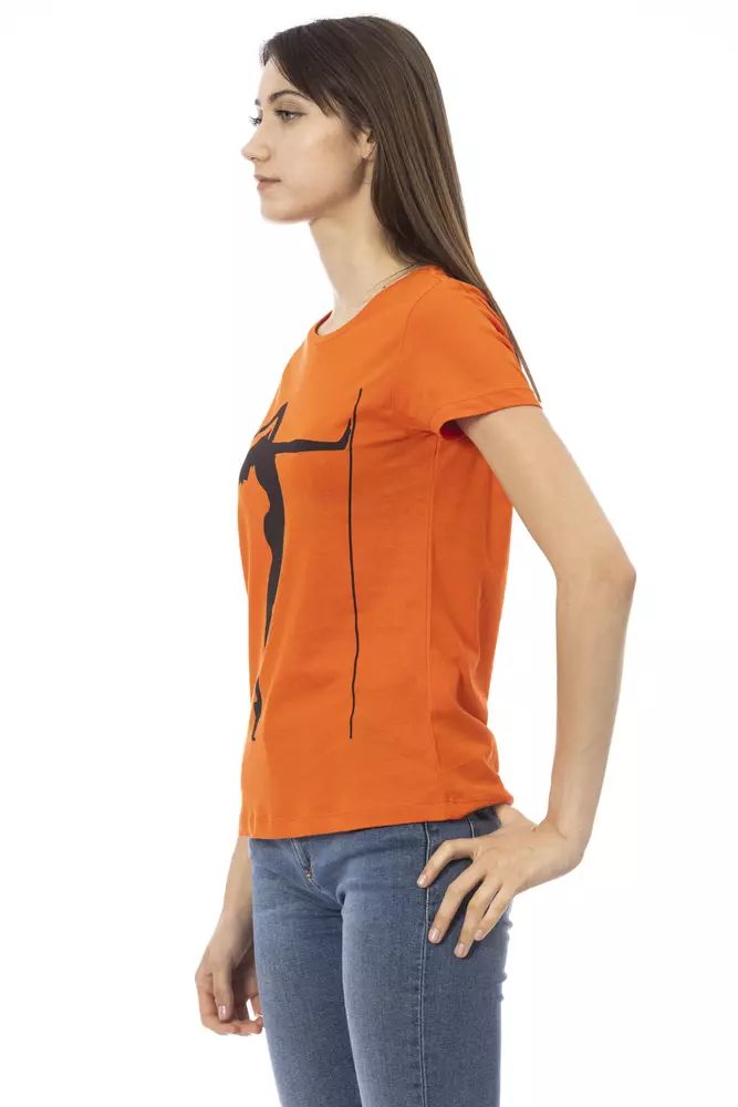 Trussardi Action Chic Orange Round Neck Tee with Front Print