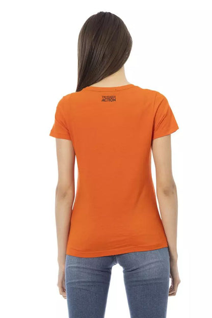 Trussardi Action Chic Orange Round Neck Tee with Front Print