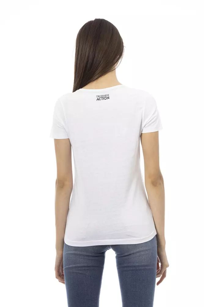 Trussardi Action Chic White Printed Round Neck Tee