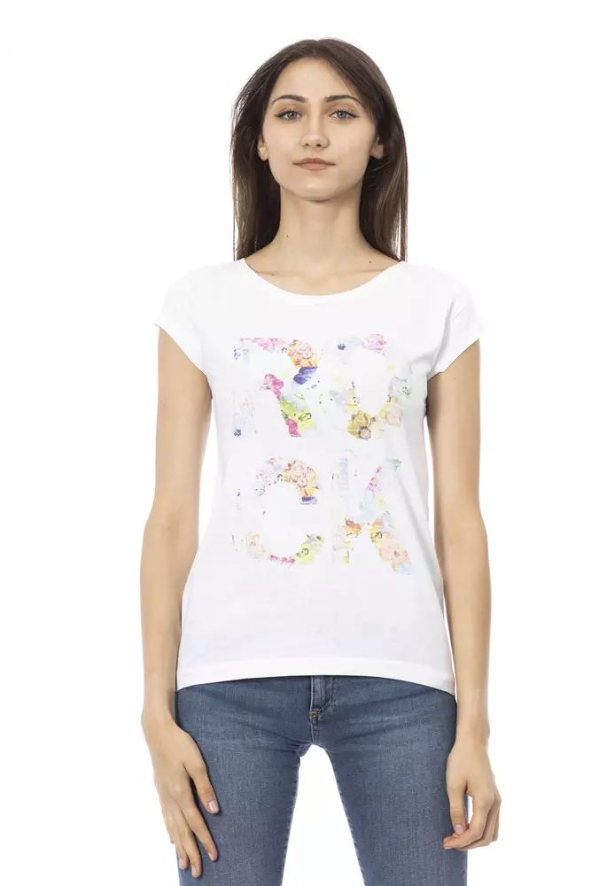 Trussardi Action Chic White Tee with Front Print Detail