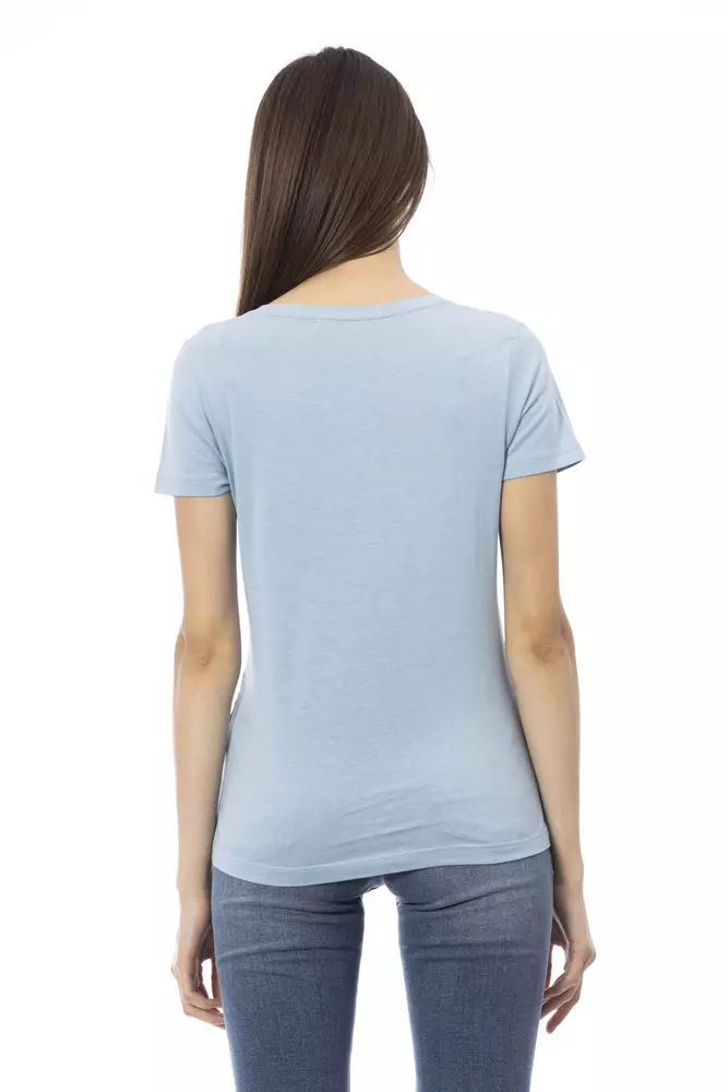 Trussardi Action Elegant Light Blue Tee with Artistic Front Print