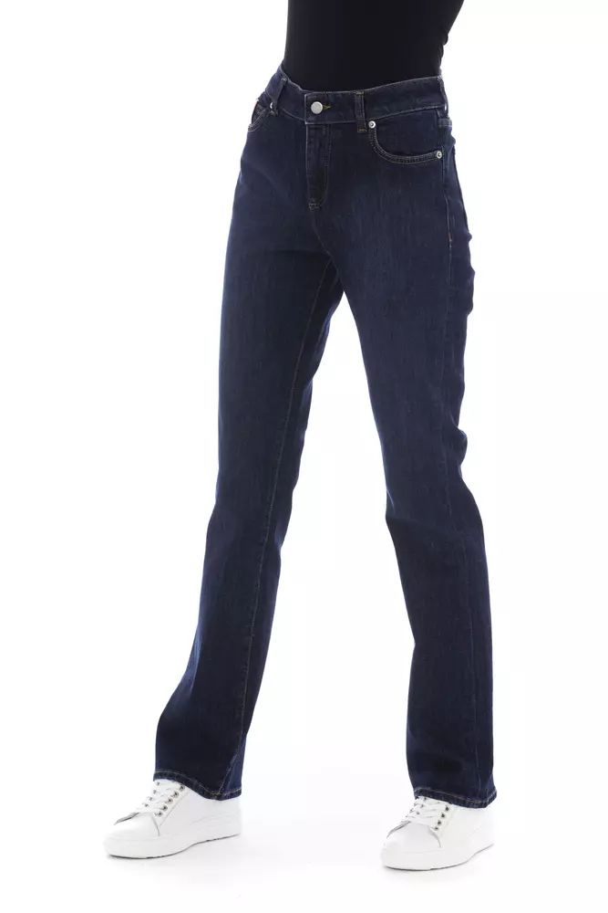 Baldinini Trend Chic Blue Cotton Blend Jeans with Tricolor Detail