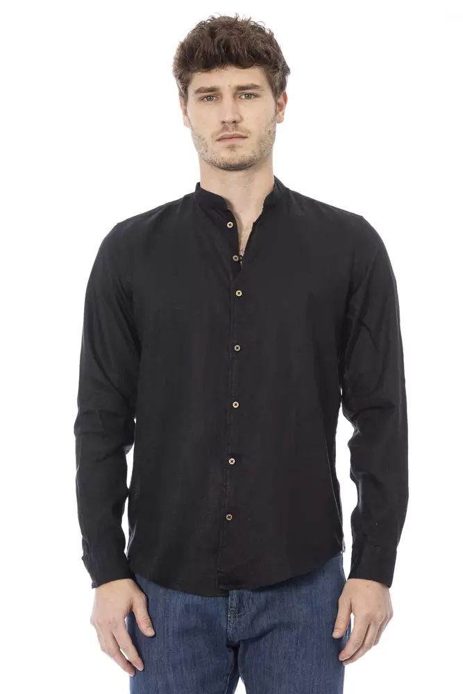 Baldinini Trend Elegant Mandarin Collar Black Shirt