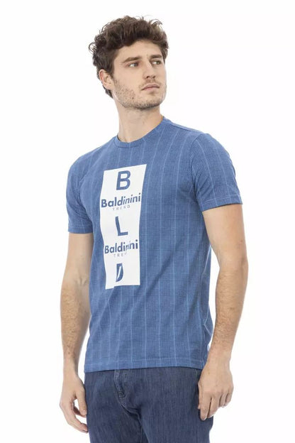 Baldinini Trend Elegant Light Blue Cotton Tee with Chic Print