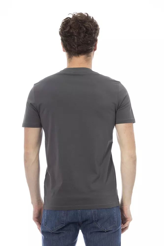 Baldinini Trend Chic Gray Cotton Tee with Unique Front Print