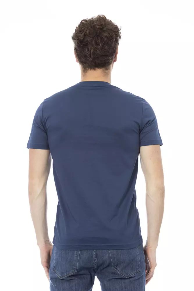 Baldinini Trend Elevated Blue Cotton Tee With Unique Front Print