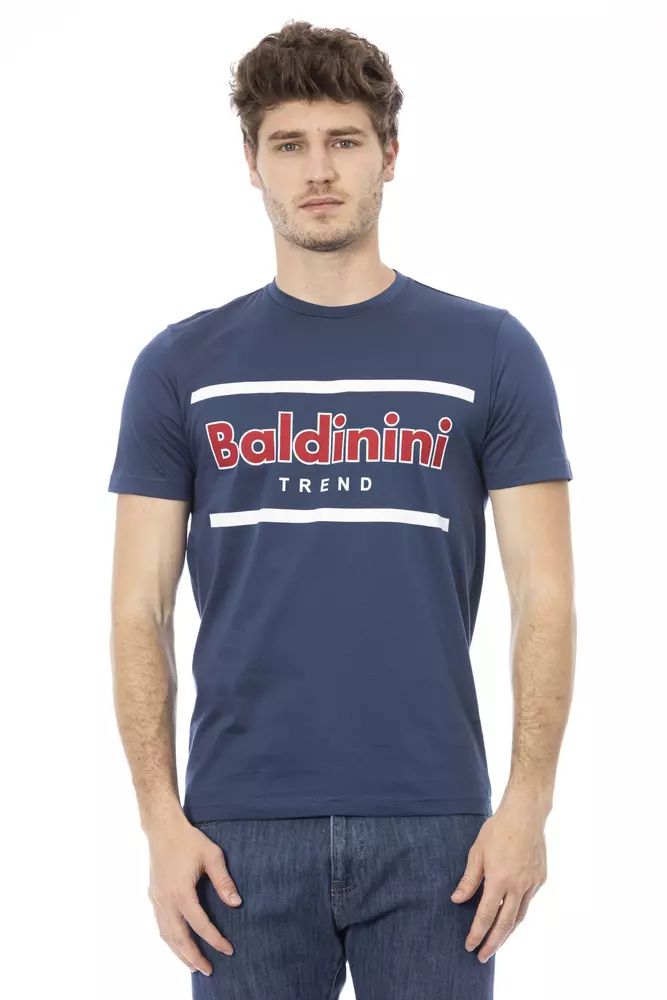 Baldinini Trend Elevated Blue Cotton Tee With Unique Front Print