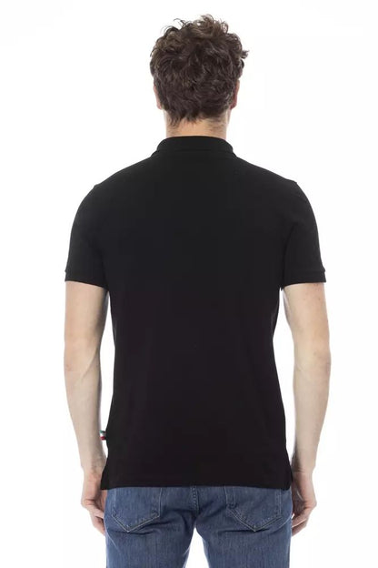 Baldinini Trend Sleek Black Cotton Polo with Chic Embroidery