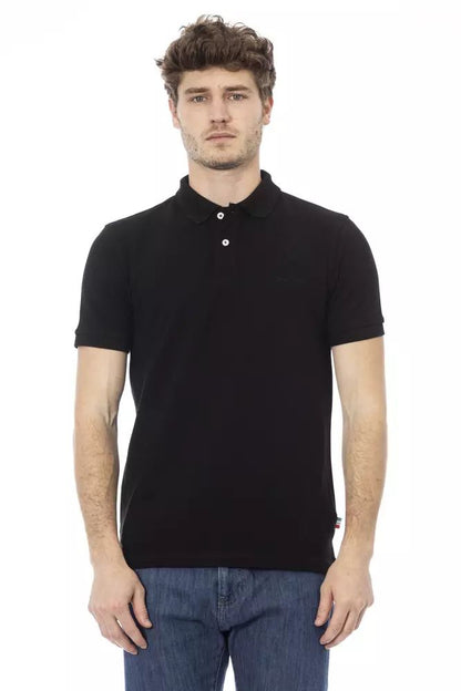 Baldinini Trend Sleek Black Cotton Polo with Chic Embroidery