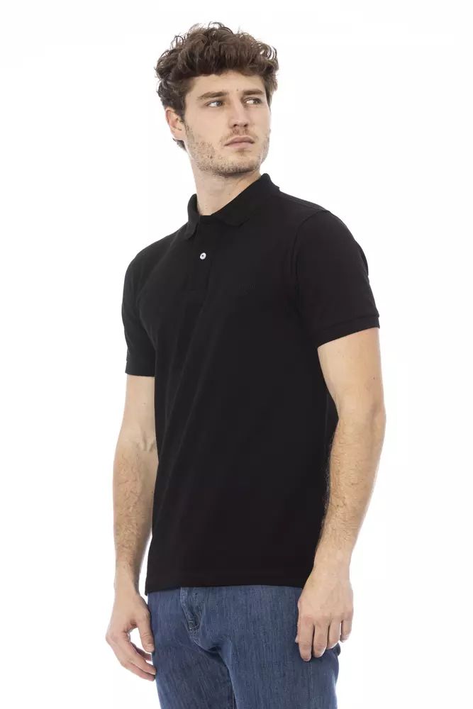 Baldinini Trend Sleek Black Cotton Polo with Chic Embroidery