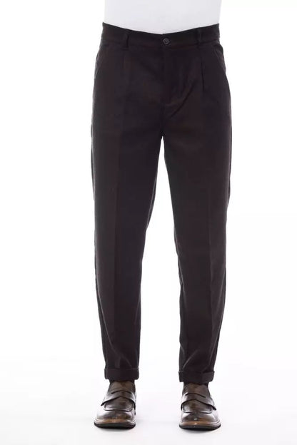 Alpha Studio Elegant Brown Wool-Blend Trousers