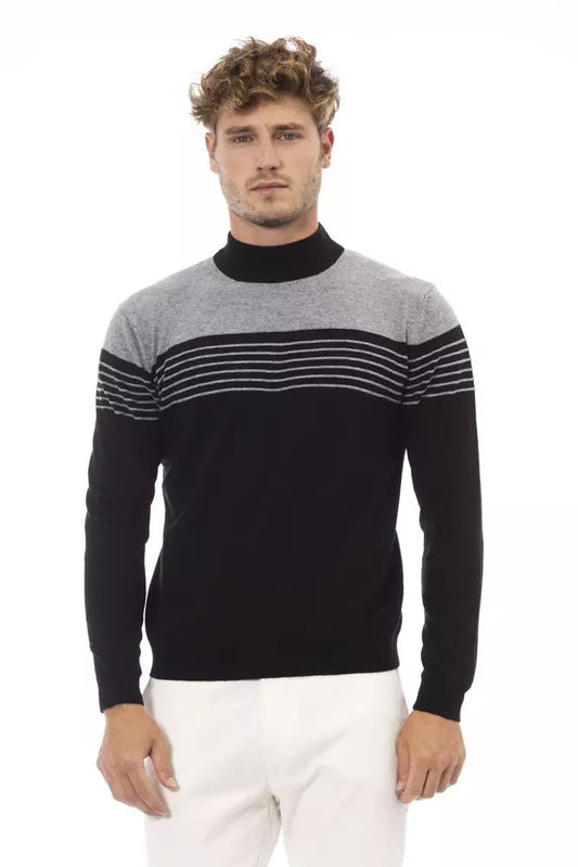 Alpha Studio Elegant Black Mock Neck Sweater