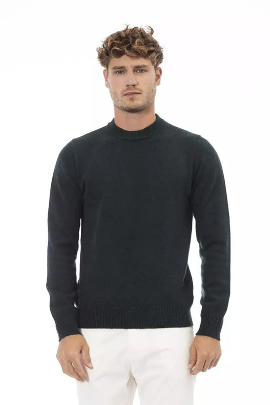 Alpha Studio Elegant Green Crewneck Wool Sweater