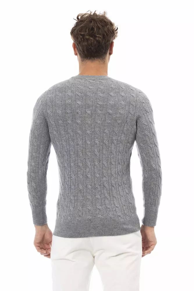 Alpha Studio Exquisite Gray Crewneck Sweater