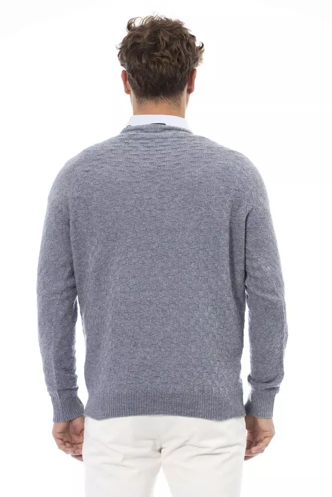 Alpha Studio Elegant V-Neck Light Blue Sweater