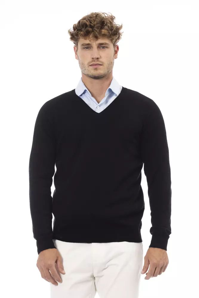 Alpha Studio Elegant V-Neck Sweater in Sleek Black