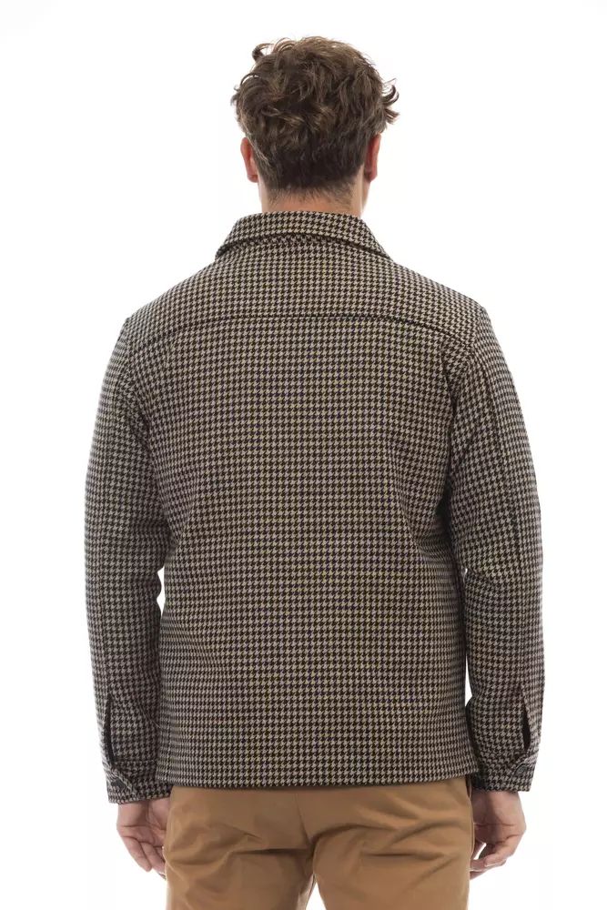 Alpha Studio Elegant Houndstooth Wool Blend Shirt Jacket