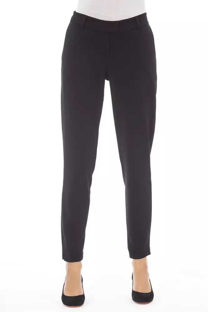 Alpha Studio Elegant Black Trousers with Side Welt Pockets