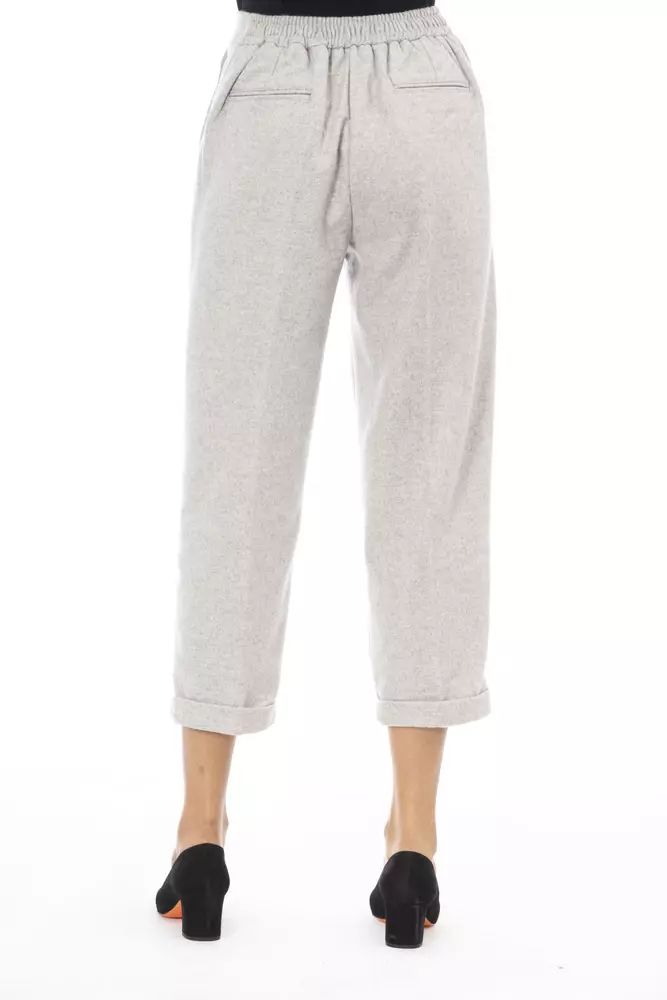 Alpha Studio Elegant Gray Wool-Blend Trousers