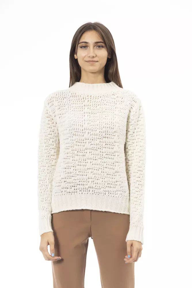 Alpha Studio Elegant Mock Neck Ivory Sweater