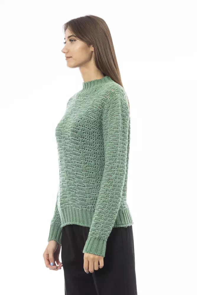 Alpha Studio Chic Mock Neck Green Sweater for Her