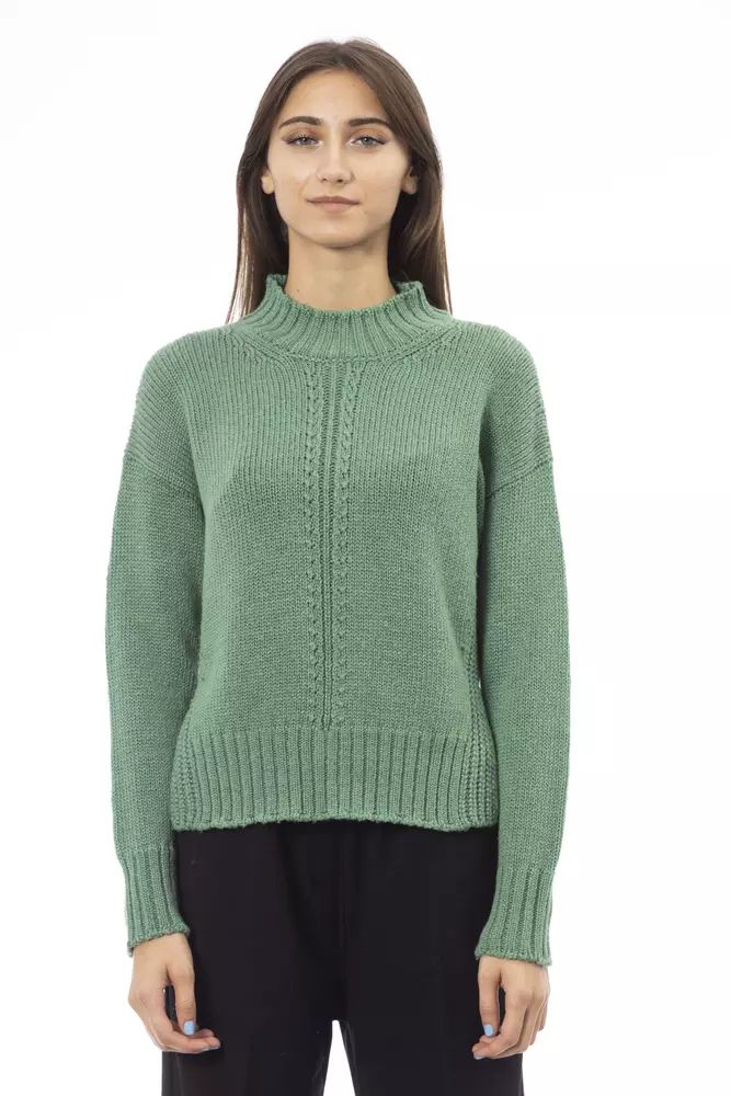 Alpha Studio Elegant Green Mock Neck Wool Blend Sweater