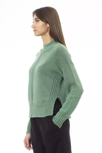 Alpha Studio Elegant Green Mock Neck Wool Blend Sweater