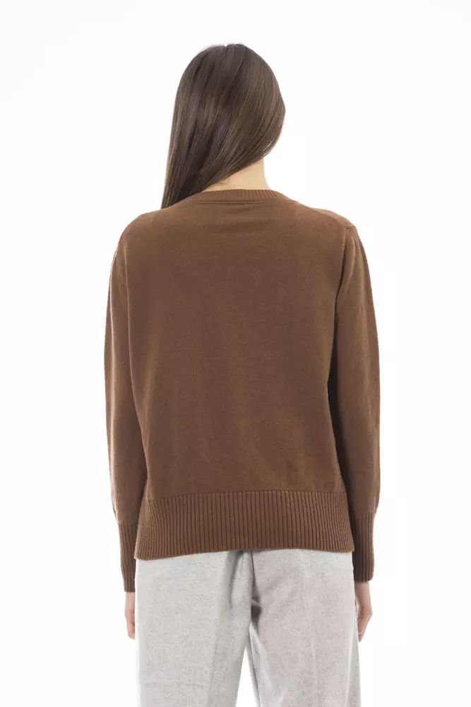 Alpha Studio Cashmere Crew Neck Sweater in Rich Brown