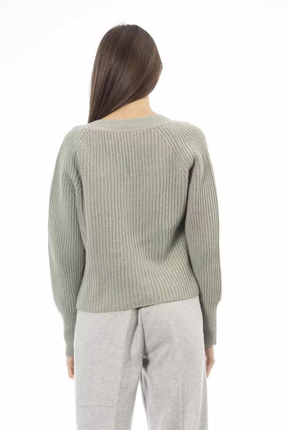 Alpha Studio Emerald Elegance V-Neck Sweater - Cozy Chic