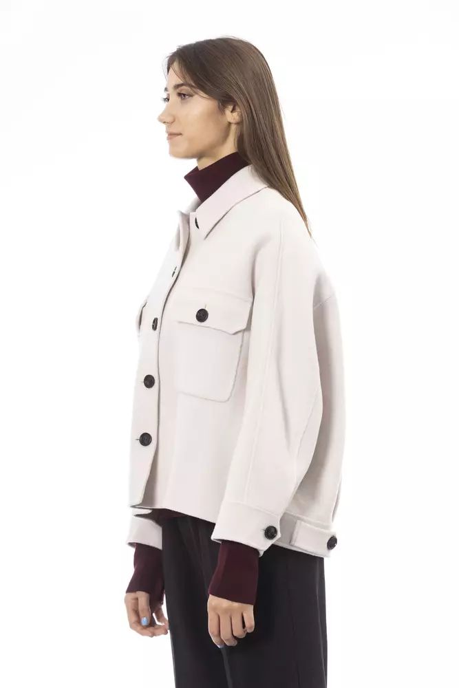 Alpha Studio Chic Woolen White Shirt Jacket