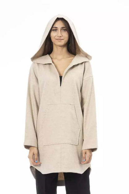 Alpha Studio Elegant Beige Hooded Long Sweater