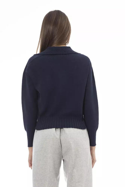 Alpha Studio Chic V-Neck Wool Blend Sweater in Blue