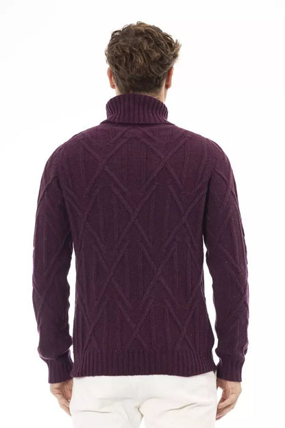 Alpha Studio Elegant Purple Turtleneck Sweater for Men