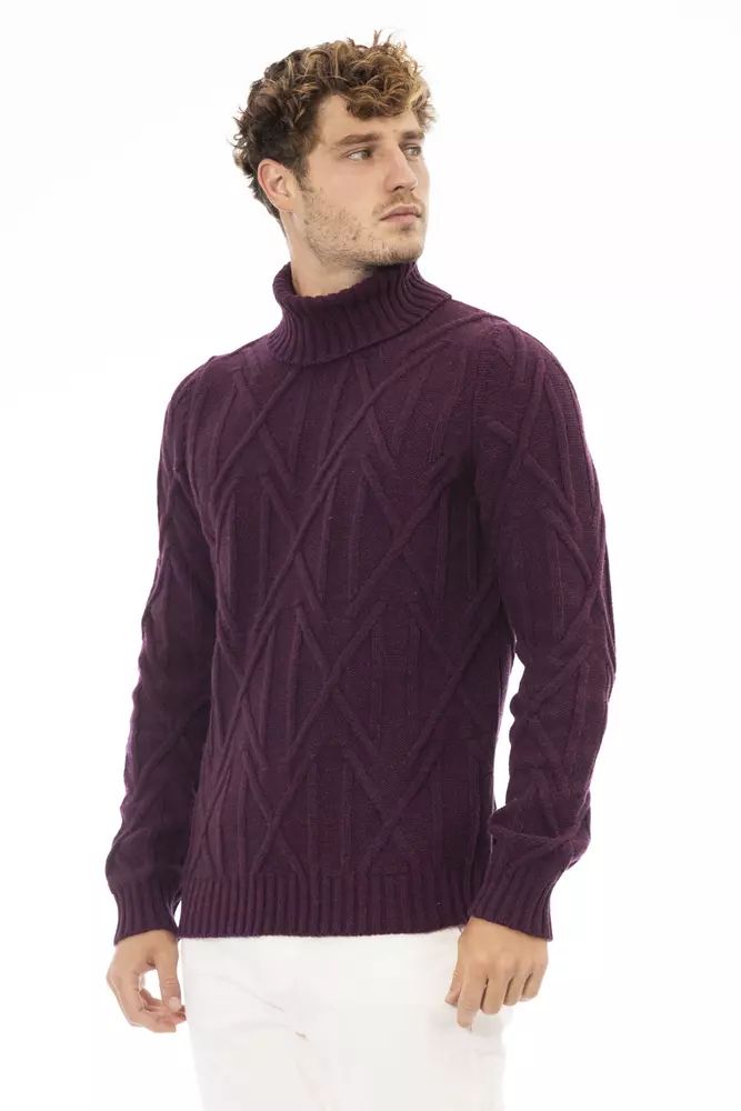 Alpha Studio Elegant Purple Turtleneck Sweater for Men