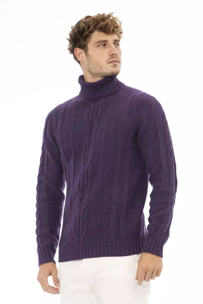 Alpha Studio Elegant Purple Turtleneck Sweater for Men