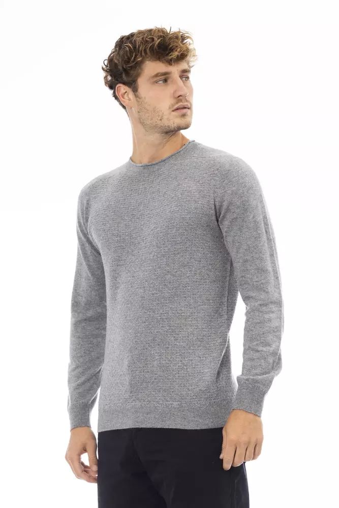 Alpha Studio Sleek Gray Crewneck Sweater for Men