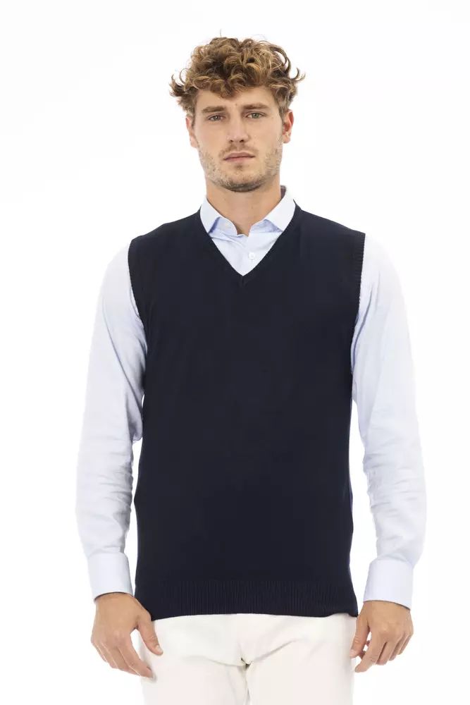 Alpha Studio Elegant Blue V-Neck Vest for Men