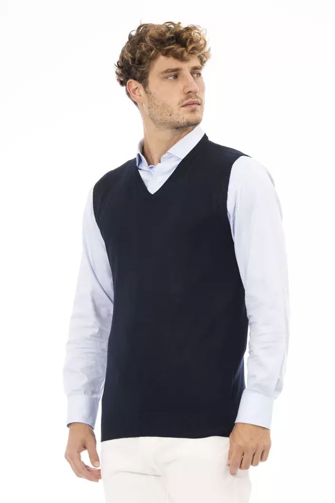 Alpha Studio Elegant Blue V-Neck Vest for Men