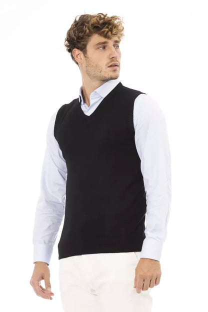 Alpha Studio Elegant V-Neck Vest in Fine Rib Knit