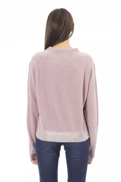 Baldinini Trend Chic Crew Neck Monogram Sweater in Pink