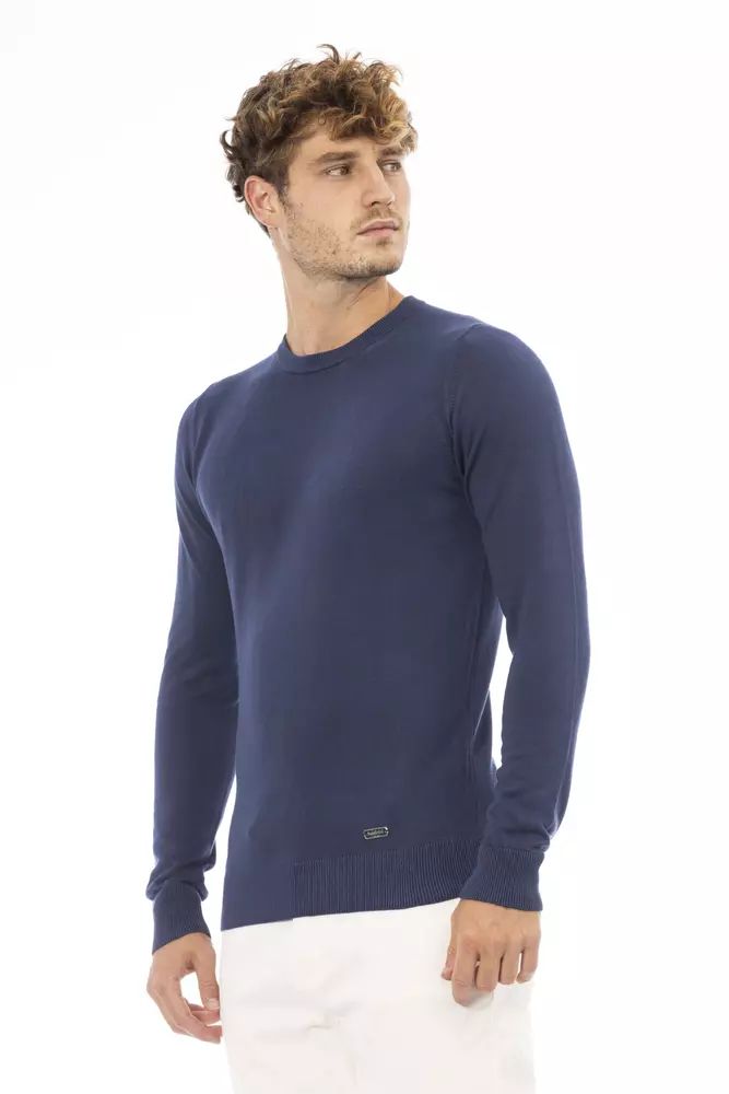 Baldinini Trend Elegant Blue Crew Neck Cashmere Blend Sweater