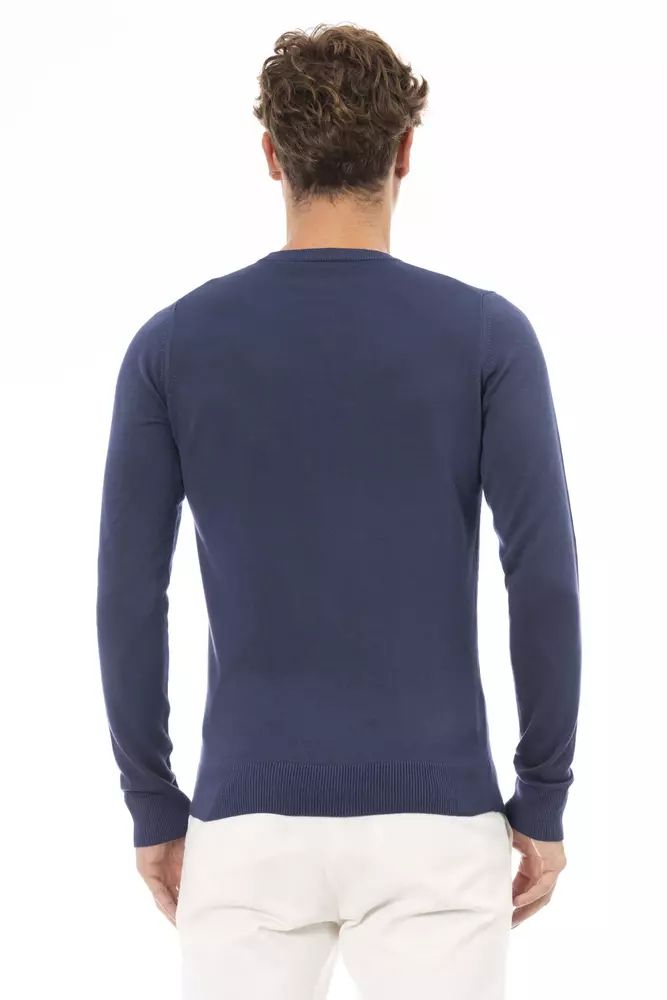 Baldinini Trend Elegant Blue Crew Neck Cashmere Blend Sweater