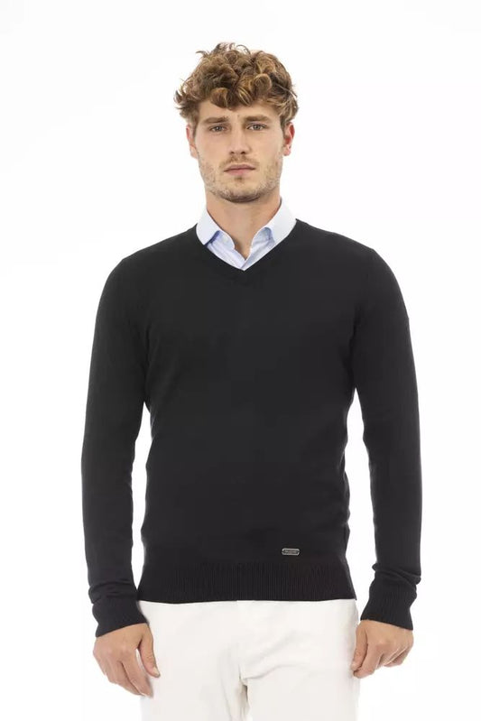 Baldinini Trend Elegant V-Neck Black Cashmere Blend Sweater