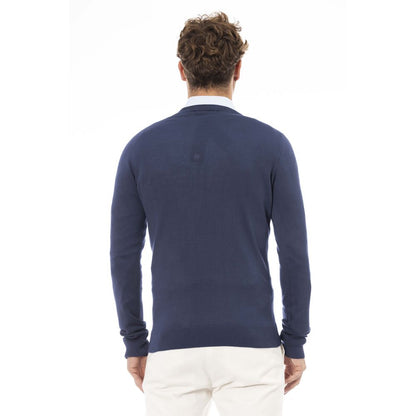 Baldinini Trend Elegant V-Neck Ribbed Blue Sweater