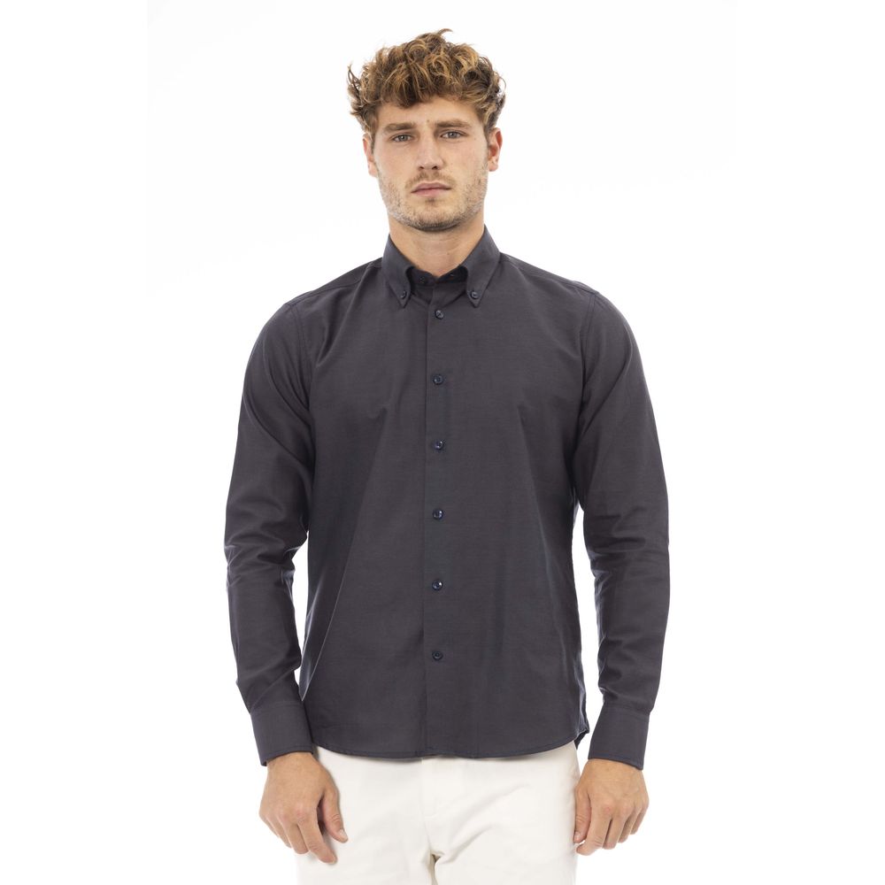 Baldinini Trend Chic Gray Cotton Blend Button-Down Shirt